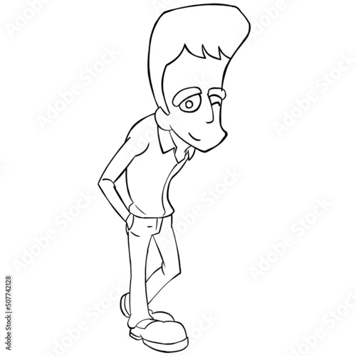 細身のカートゥーン男性のイラスト　線画　笑顔