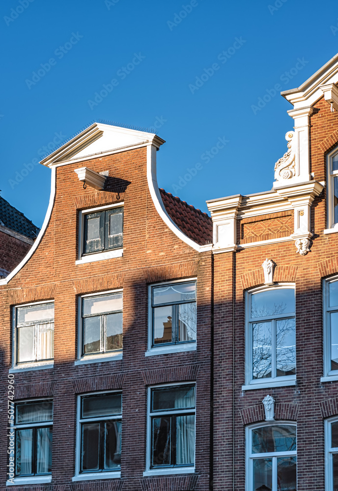 Typical merchant house facade in Amsterdam, Netherlands.