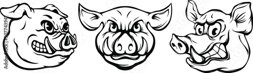 Pigs mascot. Angry swine logo. Hog vector illustration