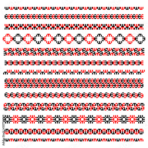 Traditional Ukrainian knitted embroidery art, ethnic border ornament vyshyvanka