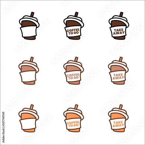 Delicious coffee paper cup icon. Drink vector flat illustration design. Set illustration.