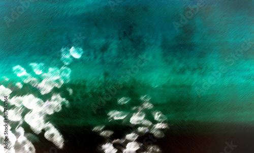 White spot with paint stroke and blotch on layers green gradation to dark background, Abstract effect illustration 