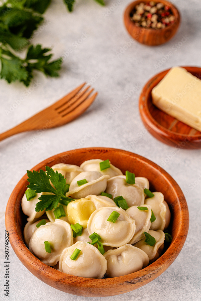 Homemade meat dumplings - russian pelmeni. Homemade meat dumplings - russian pelmeni.