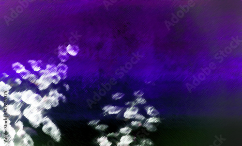 White spot with paint stroke and blotch on layers violet gradation to dark background, Abstract effect illustration 