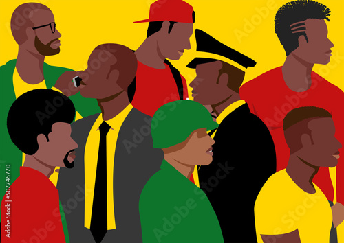 Vibrant colors of black men with diverse faces and occupations
