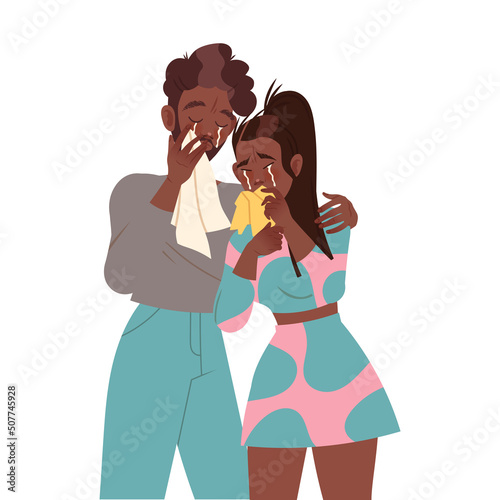Crying Man and Woman Character Weeping and Sobbing from Sorrow and Grief Feeling Sad and Upset Vector Illustration