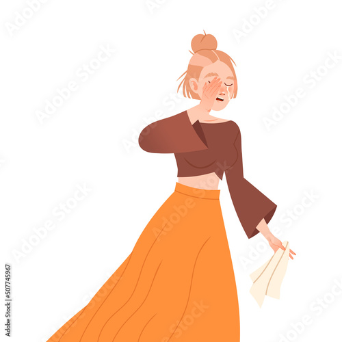 Woman Character Crying, Weeping and Sobbing from Sorrow and Grief Feeling Sad and Upset Vector Illustration