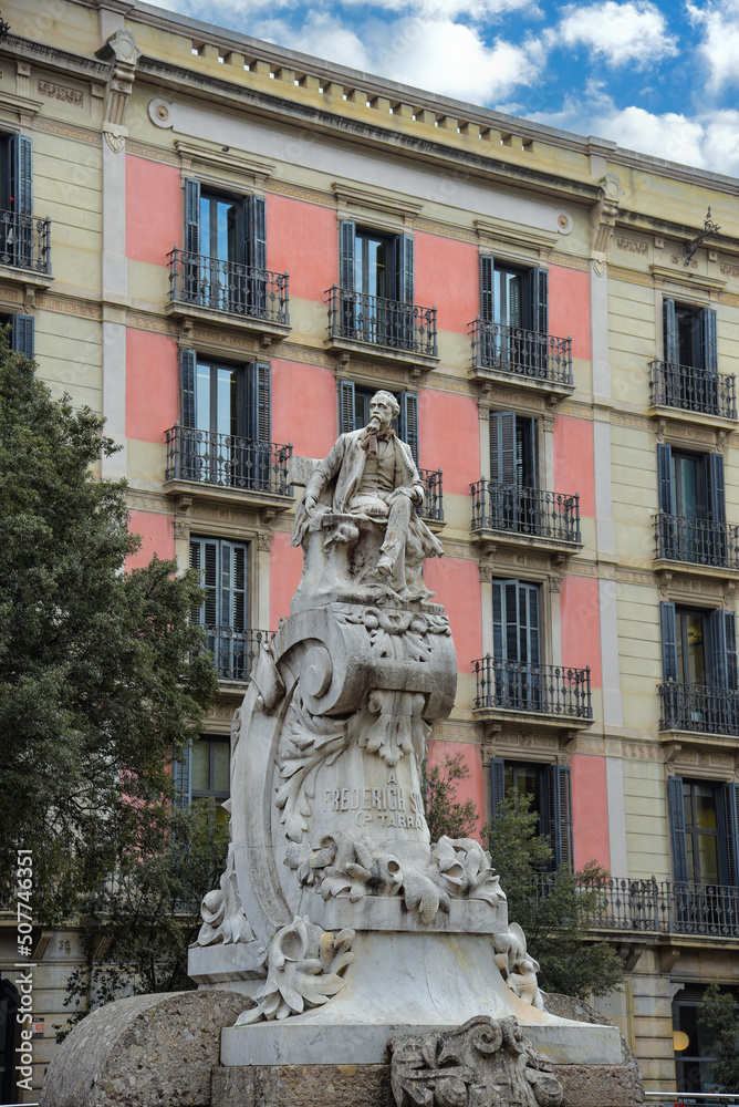 Monument to Frederic Soler an der La Rambla in Barcelona / Spanien