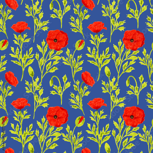 Poppy seamless pattern. Illustration for fabric und textile design  wallpaper  wrapping  surface design  decoration.