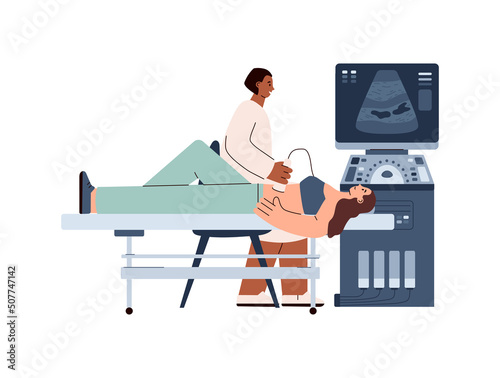 Abdominal or pregnancy ultrasound sonogram diagnostic, flat vector isolated.