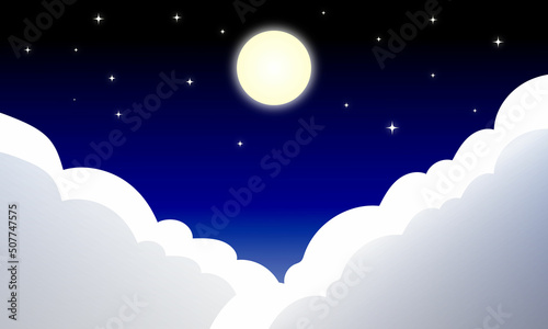 月と星と雲と夜空のイラストA © Y.A