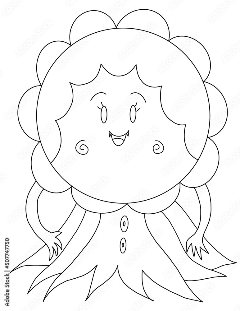 Fototapeta premium cute flower monster coloring page