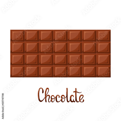 A chocolate bar on a white background. Cartoon design.
