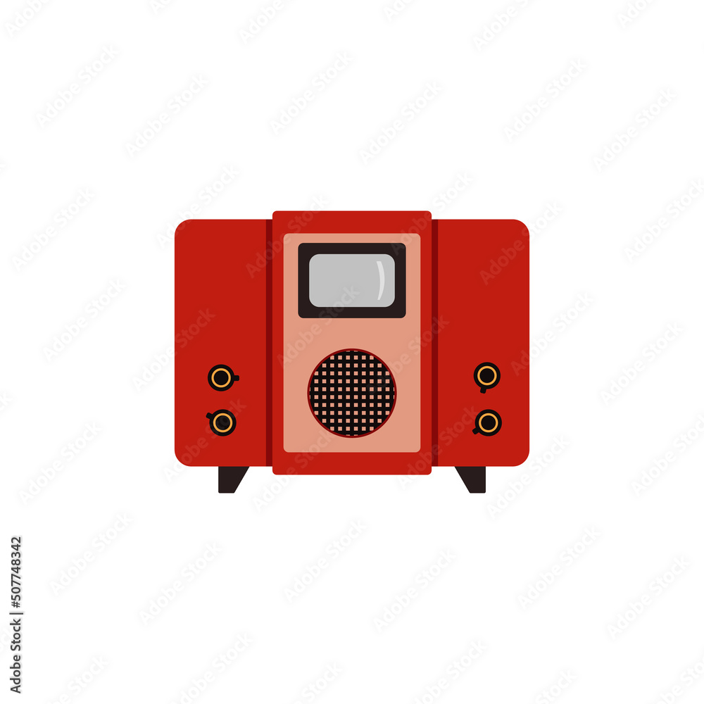 Retro TV receiver with small screen flat cartoon vector illustration isolated.