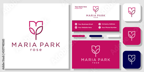 Maria Park rose symbol graphic flower feminine initials tulip shape with business card template 