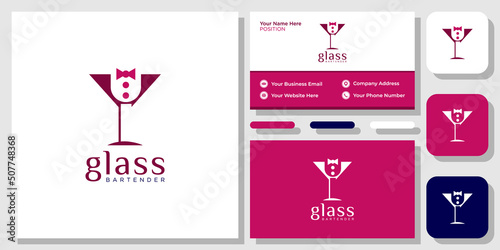 Glass Bartender barkeeper barista cafe cocktail juice ice wine with business card template 