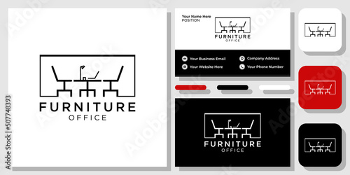 Furniture store chair sofa lamp desk cabinet room vintage modern interior with business card template 