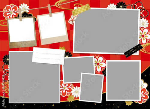 豪華な赤い和柄のフォトアルバム