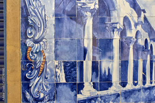 Cuadro en lienzo Portuguese Azulejos tiles, depicting typical regional scenes and monument on the