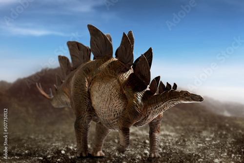 Dinosaur, Stegosaurus on top mountain © fotokitas