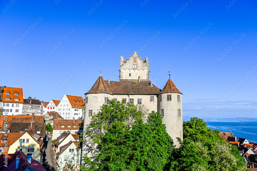 Meersburg, Burg, Altes Schloss, Aussichtspunkt, Oberstadt, Altstadt, Altstadthäuser, Unterstadttor, Bodensee, Baden-Württemberg, Sommer, Deutschland