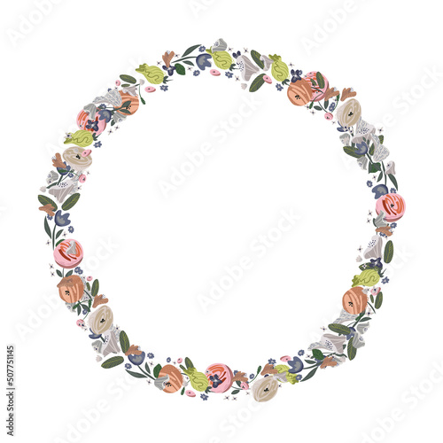 Vector floral wreath. Abstract roses arrange in round border