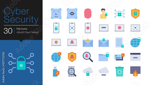 Cyber security icons. Flat design. Vector illustration.