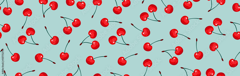 soft patterned background with cherry fruit illustration set. fruit pattern, backdrop, fabric, textile. Vector drawing. Hand drawn style.