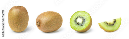 Valokuva Set of fresh kiwi fruit isolated on white background.
