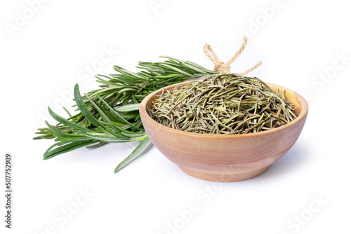 Fototapeta Naklejka Na Ścianę i Meble -  Fresh and dried rosemary leaves isolated on white background.