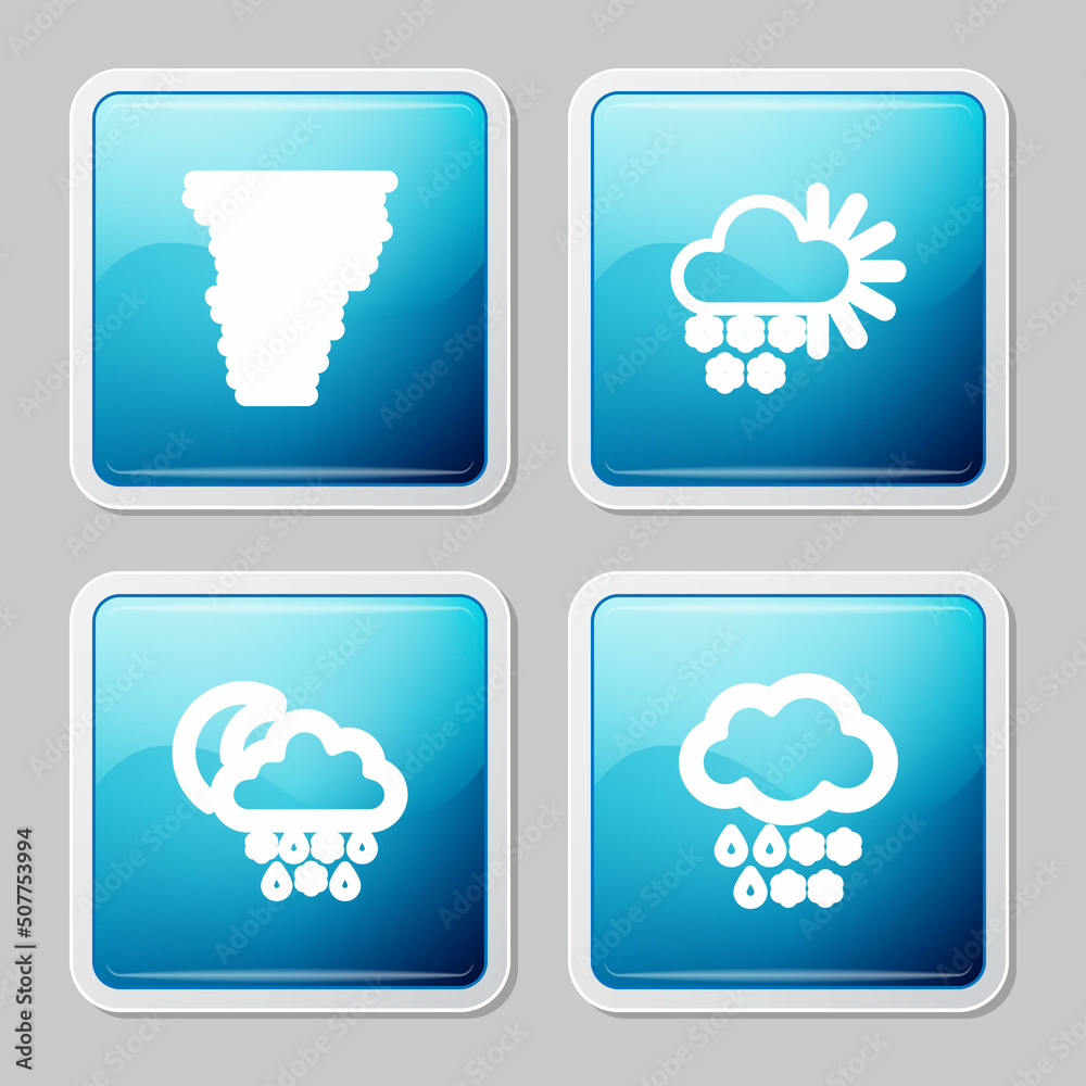 Set line Tornado, Cloudy with snow, snow, rain, moon and and icon. Vector Set line Tornado, Cloudy with snow, snow, rain, moon and and icon. Vector