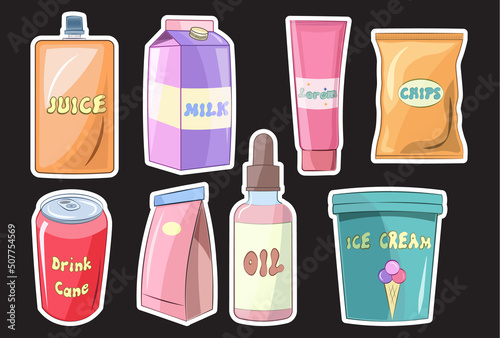 set of cosmetic products and fast food packet