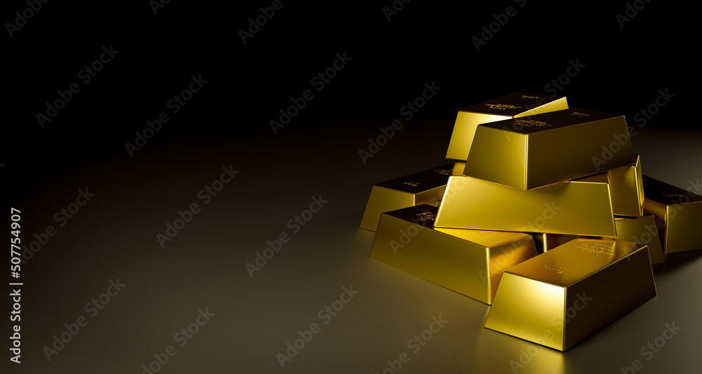 Gold bars on black background. Financial concept. 3D rendering. Gold bars on black background. Financial concept. 3D rendering.
