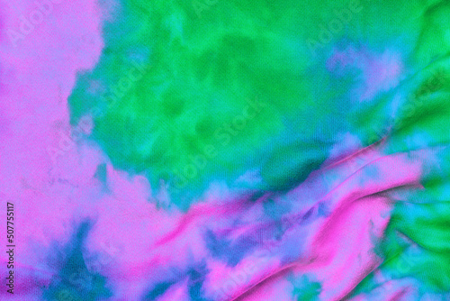Abstract tie dye neon multicolor folded fabric cloth boho pattern texture for background, sale flyer, 60s, 70s, 80s, 90s retro poster, tie-dye diy backdrop. Modern Watercolor wapor wave, Fabrics Art © Aleksandra Konoplya