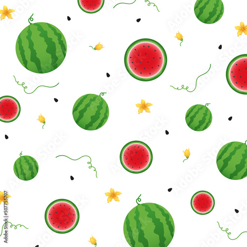 Fototapeta Naklejka Na Ścianę i Meble -  Watermelon background and seamless pattern