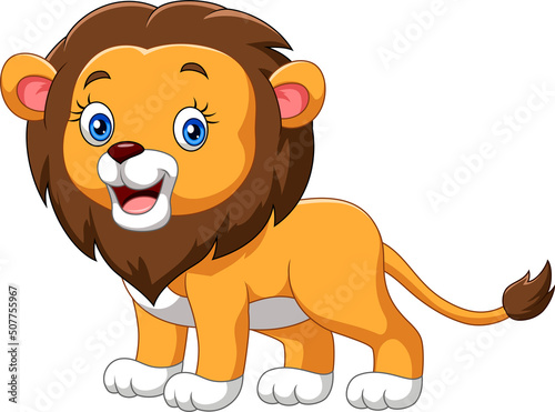 Cartoon funny baby lion on white background