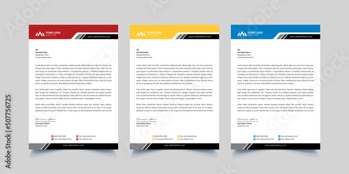 Modern corporate business letterhead design template with red, yellow and black color.