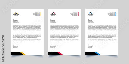 Modern corporate business letterhead design template with red, yellow and black color.
