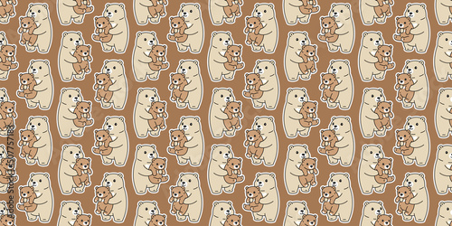 bear seamless pattern polar baby kid family vector teddy cartoon repeat wallpaper tile background gift wrapping paper doodle illustration pet design scarf isolated