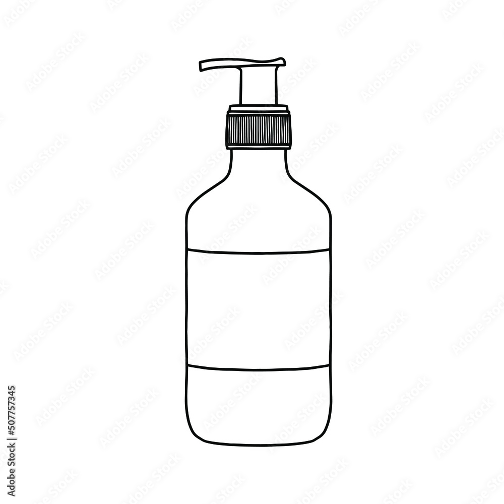 Outline soap bottle with pump mockup. Cosmetic package collection for soaps. Vector illustration. Outline soap bottle with pump mockup. Cosmetic package collection for soaps. Vector illustration.