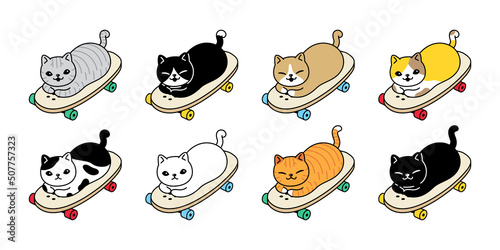 cat vector skateboard icon kitten calico surf skate skating extreme sport breed neko character cartoon pet doodle illustration symbol design clip art