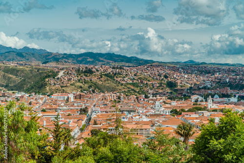 Panoramic view of the city of Sucre, Bolivia from Recoleta Monastery viewpoint