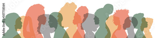 People stand side by side together. Flat vector illustration.