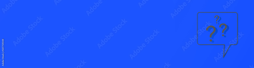 Question mark with shadow on blue background. message using. Banner for insertion into site. Place for text cope space. Horizontal image. 3d image. 3d rendering. Question mark with shadow on blue background. message using. Banner for insertion into site. Place for text cope space. Horizontal image. 3d image. 3d rendering.