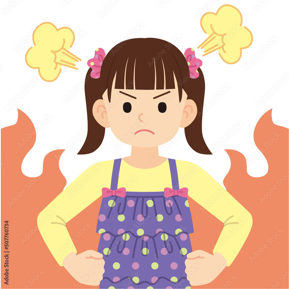 怒るツインテールの女の子_線なし 怒るツインテールの女の子_線なし