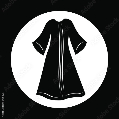abaya logo icon design black and white. Traditional fashion arabic dress from UAE or Saudi Arabia logotype for business store web site 