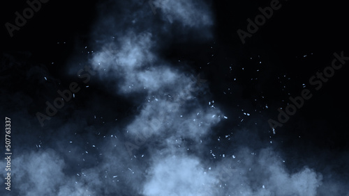 Blue fire embers particles texture overlays . Burn effect on isolated black background. Concept of particles , sparkles, flame and light. Stock illustration.