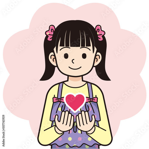 ハートを持つツインテールの女の子＿線画