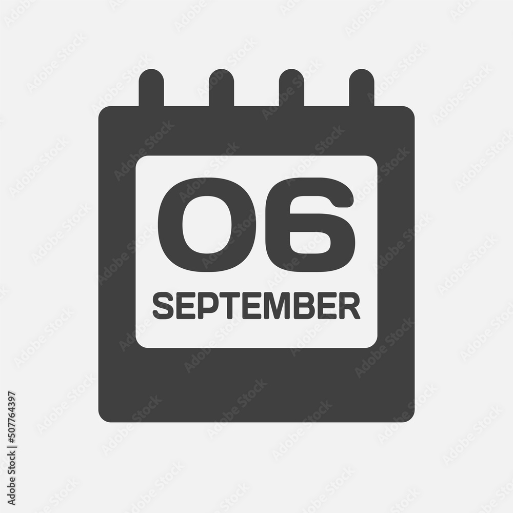 Icon day date 6 September, template calendar page Icon day date 6 September, template calendar page