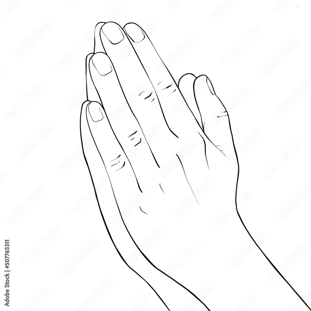 Praying hands isolated on a white background. Vector stock illustration of hands during prayer. Hand drawn minimalism style image. Praying hands isolated on a white background. Vector stock illustration of hands during prayer. Hand drawn minimalism style image.